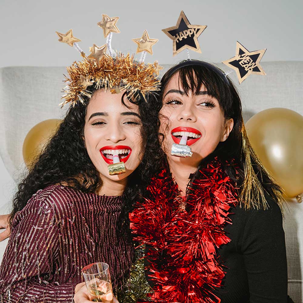 Gold Silver Happy New Year Headband Glitter Party Photo Props 2025 New Year Hairband  Party Gift