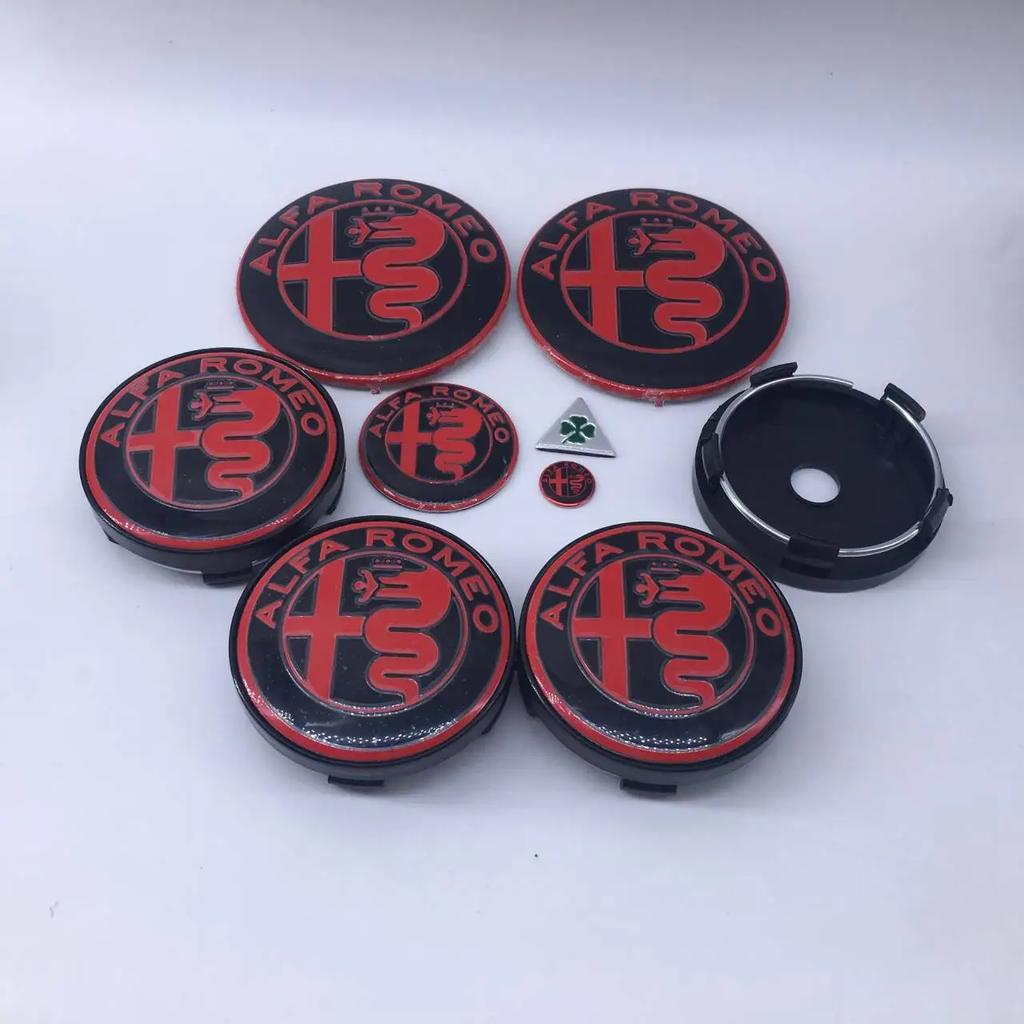 1sets 9pcs ForAlfa Romeo T60 060 60mm Black Caps 74mm Steering Wheel Badge Car Hood Front Emblem Giulia Stelvio Mito