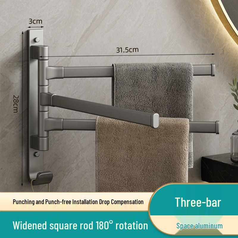 Punch-Free Foldable Bathroom Towel Rack with Multi-Pole Rotation