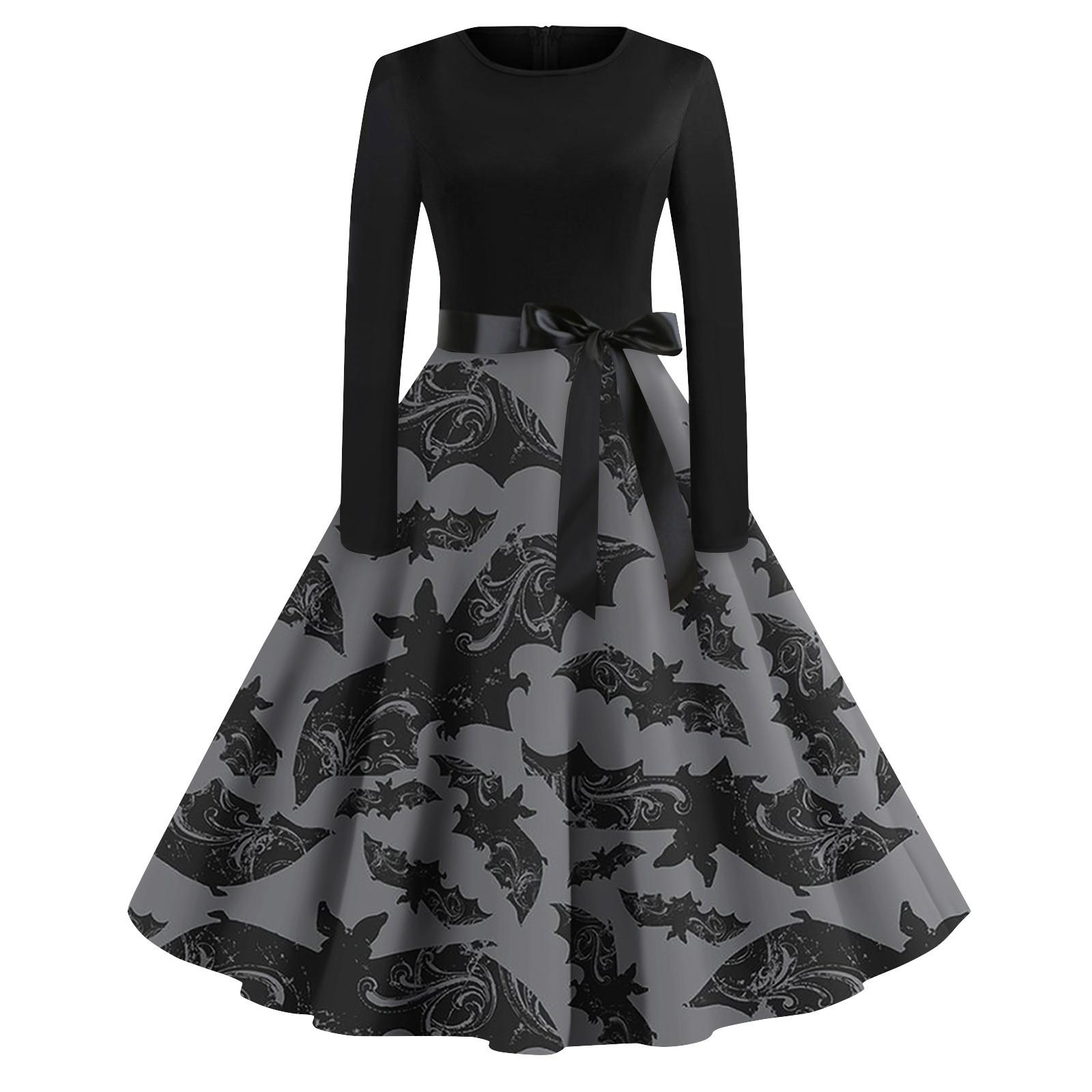 

Платье на Хэллоуин для женщин с винтажным принтом и длинным рукавом с круглым вырезом, вечерние платья больших размеров для выпускного вечера XXXL