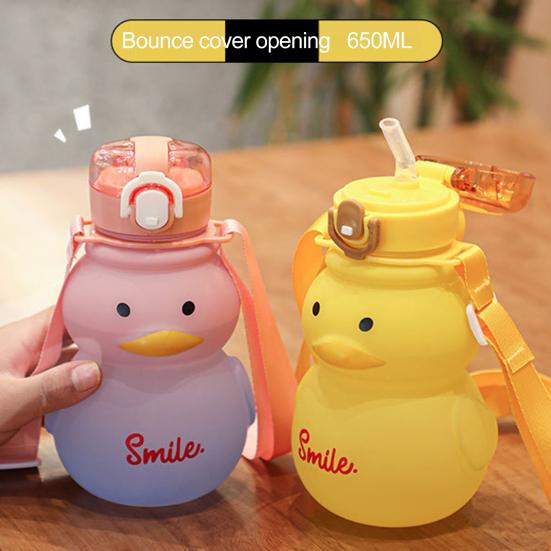 650ml kachní láhev na vodu s designem se slámovým zámkem Závěs na jeden klíč otevřený průhledné víko Kawaii na pití vody