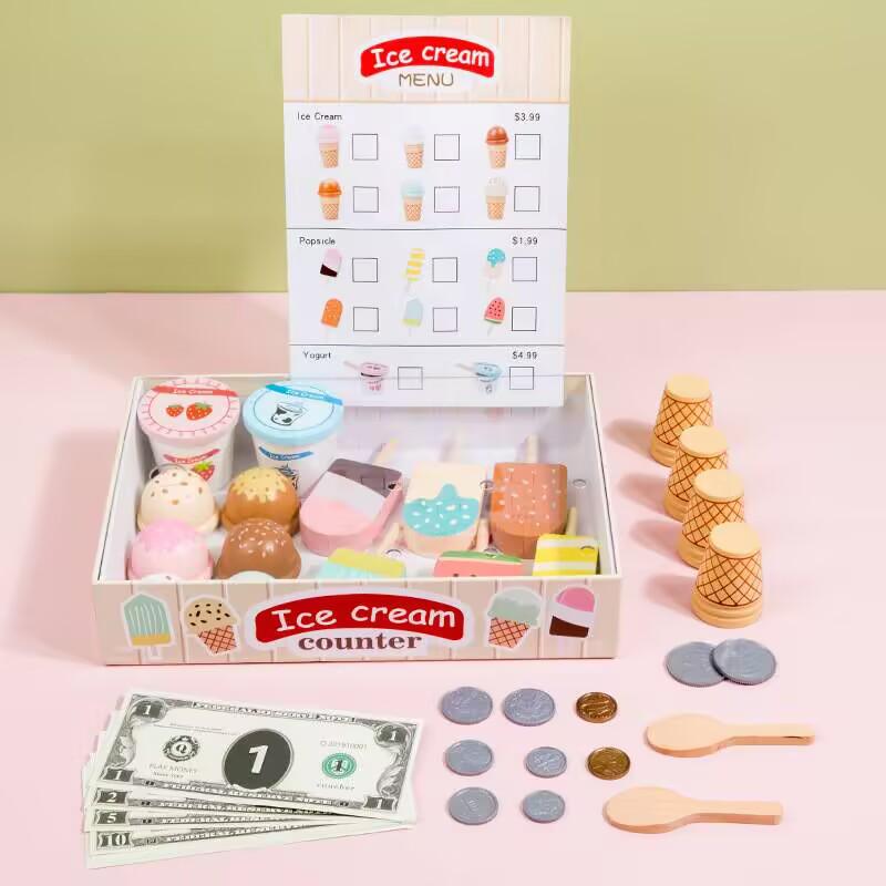 Wooden Ice Cream Stand Toy: Children s Pretend Play Ice Cream & Popsicle Set