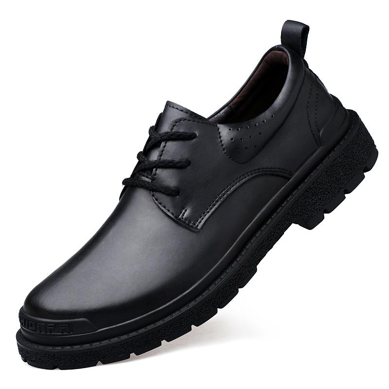 Men Leather Work Casual Shoes wide toe leather upper, outdoor work style, durable rubber sole, non slip outdoor casual footwear 38