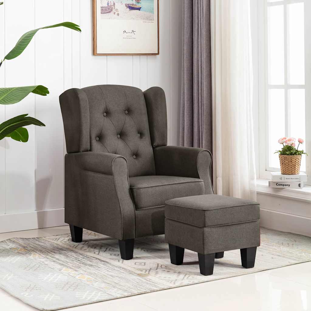 Armchair with Footstool Taupe Fabric