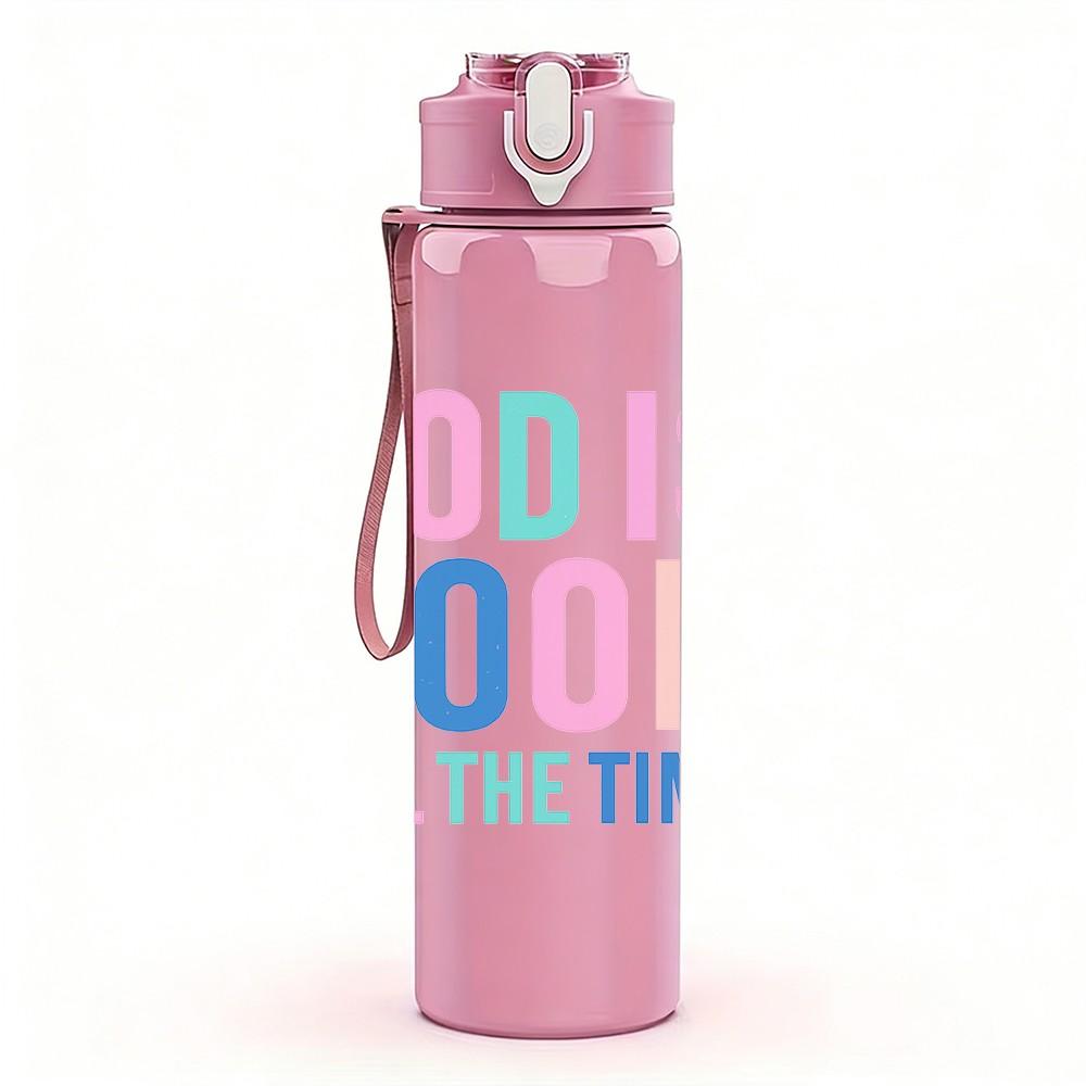 1PC God Is Good All Time 750ml Color Plastic Sports Water Bottle Leakproof Flip Straw Lid Suitable for Sports Office Home Use