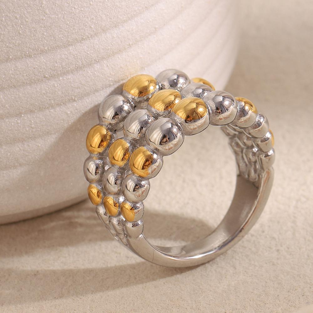 MamacitaSlay 316L Stainless Steel Two Tone Round Bead Ring Party Waterproof Jewelry Women's Unique 18K Gold Plated Ring Gift