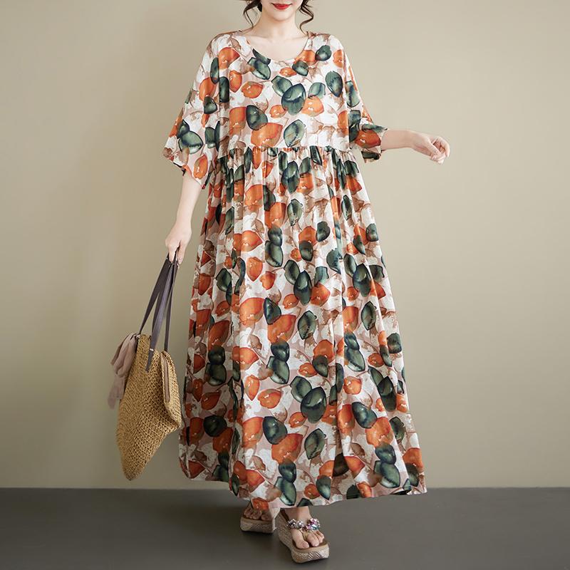 

DIMANAF New 2026 Summer Women Plus Size Vintage Lady Long Beach Dress Loose Oversize Maxi Floral Print Cotton one size