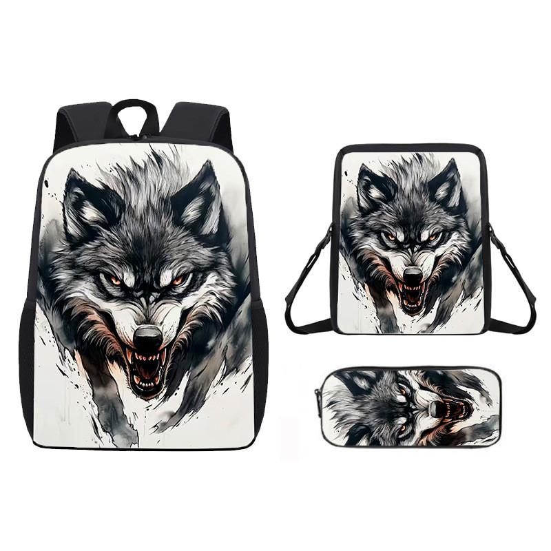

Wolf Pattern Animal Backpack Kids Shoulder Bag Pencil Case Student Use School 40