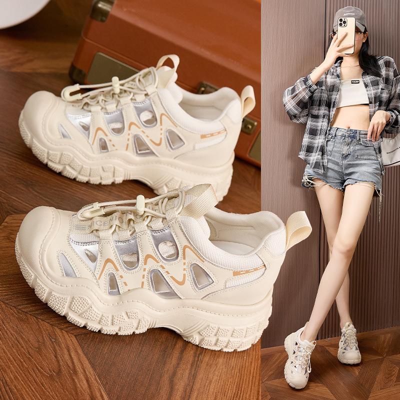 Inner heightening dad shoes women's 2025 spring and summer new sandals hollow sports shoes versatile lightweight casual outdoor shoes