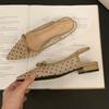 Hot Selling 2025 Low Heel Bow Baotou Sandal Summer Mesh Breathable Polka Dot Single Shoe Pointed Toe Wear Sandales Women's Shoes