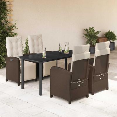 Vidaxl 5-Cz. Garden Furniture Set With Cushions, Brown, Poly Rattan