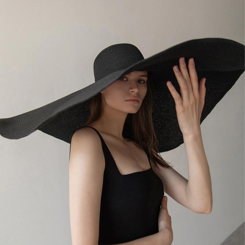 

70cm Oversized Wide Brim Sun Hat Travel Large UV Protection Beach Straw Hats Women s Summer Floppy Foldable Chapeaux Wholesale 54-57cm молоко, білий колір