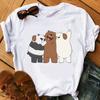Kawaii Bare Bears Cartoon Print T-Shirt Girls White T-Shirt Women Happy Top Cute Short