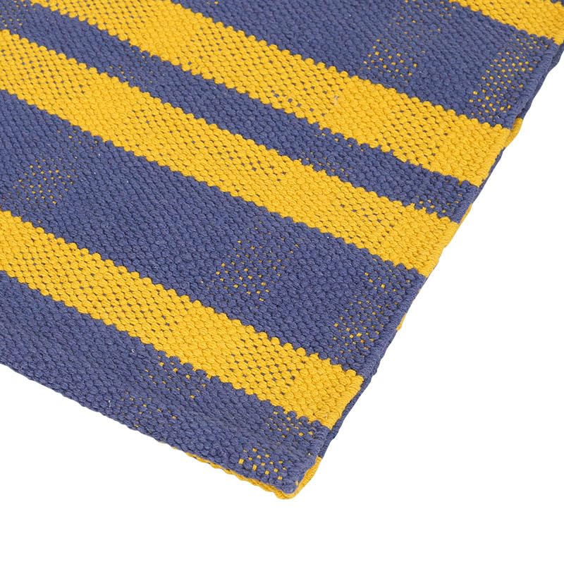Dulton Cotton Handloom Mat 500 X 1200mm Cotton Washable Handwoven Rug Checkered Pattern Machine Washable Blue/Yellow 100% RN-0497-120BY
