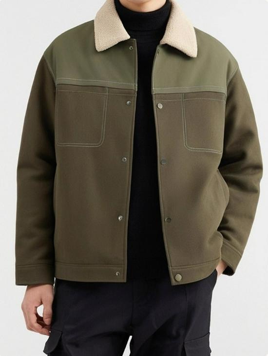 Men's Winter Short Suede Jacket with Velvet Lapel and Lamb Wool Padding