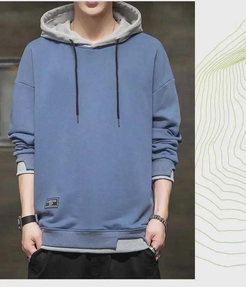 Men's Trendy Hooded Sweatshirt - Spring/Autumn, All-Match, Loose Fit, Casual Two-Piece Look for Teens and Students.