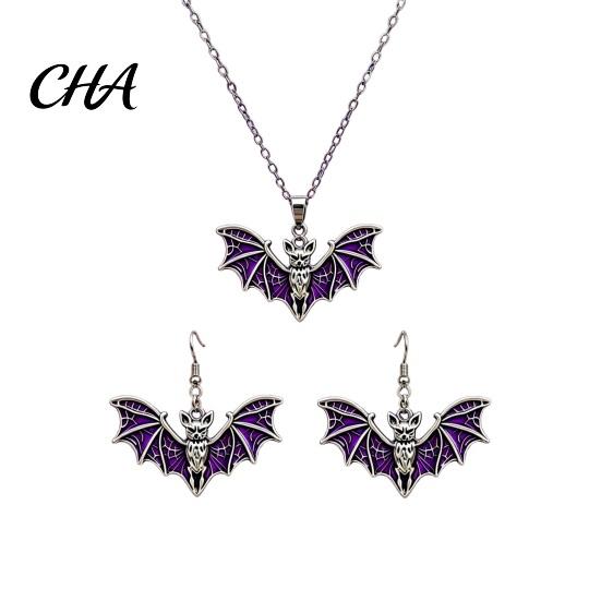 Gothic Fashion Daily Wear Bat Halloween Accessory, Vintage Punk Necklace, Viking Spooky Spider Web Earrings Style Dangle Drop for Cosplay Party