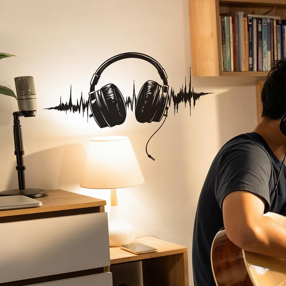 Dazzling Headphones Sonic Wire Bedroom Living Room Study Home Background Beautification Wall Stickers