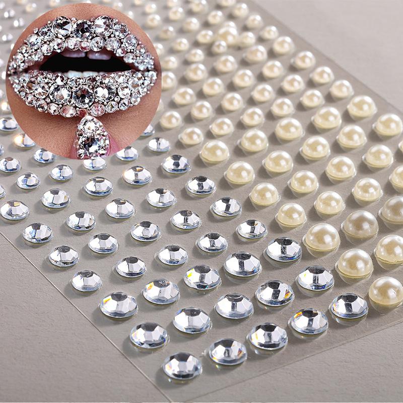 

Украшение для лица на маскарад, пирсинг губы, серьги, акриловые наклейки для лица, жемчужные наклейки-тату для красоты с самоклеящимся эффектом. 85*130mm