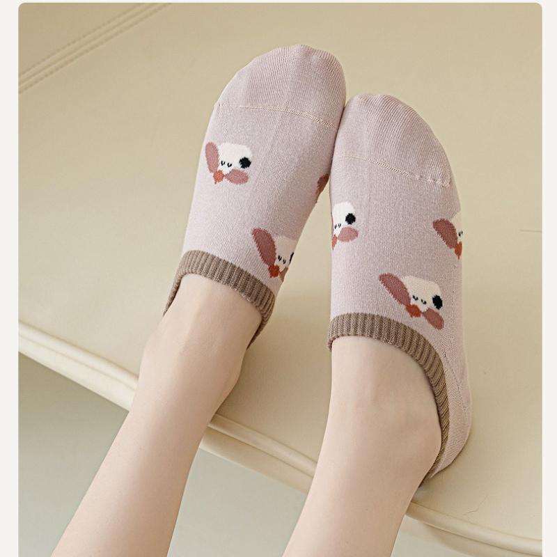 Pantofole Calzini Stampa Cartone Animato Carine Donna Silicone Antiscivolo Basso Taglio Calzini Casual Cotone Traspirante Estate Invisibili No Show
