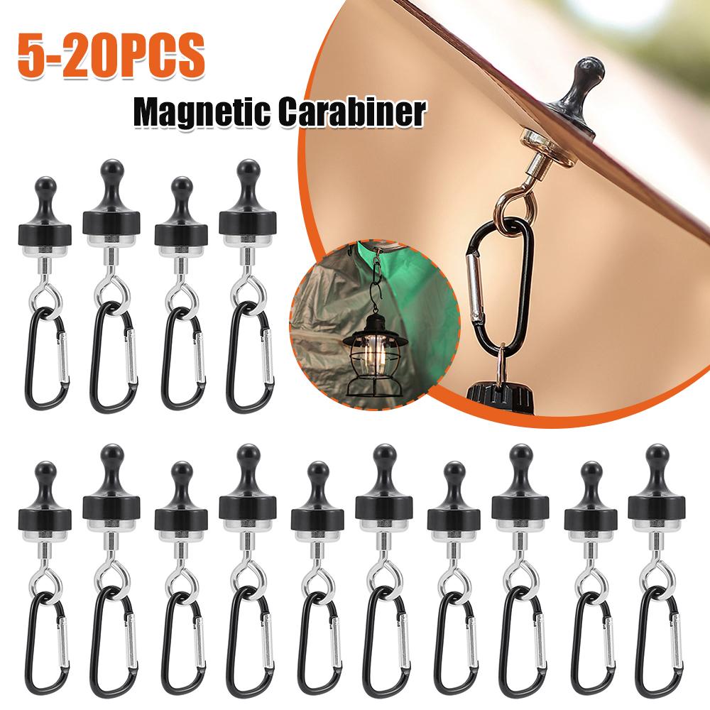 5-20PCS Strong Magnetic Hooks Keychain Outdoor Tent Canopy Carabiner Camping Light Hook Magnet Bearing Hanger D Type Lock Buckle