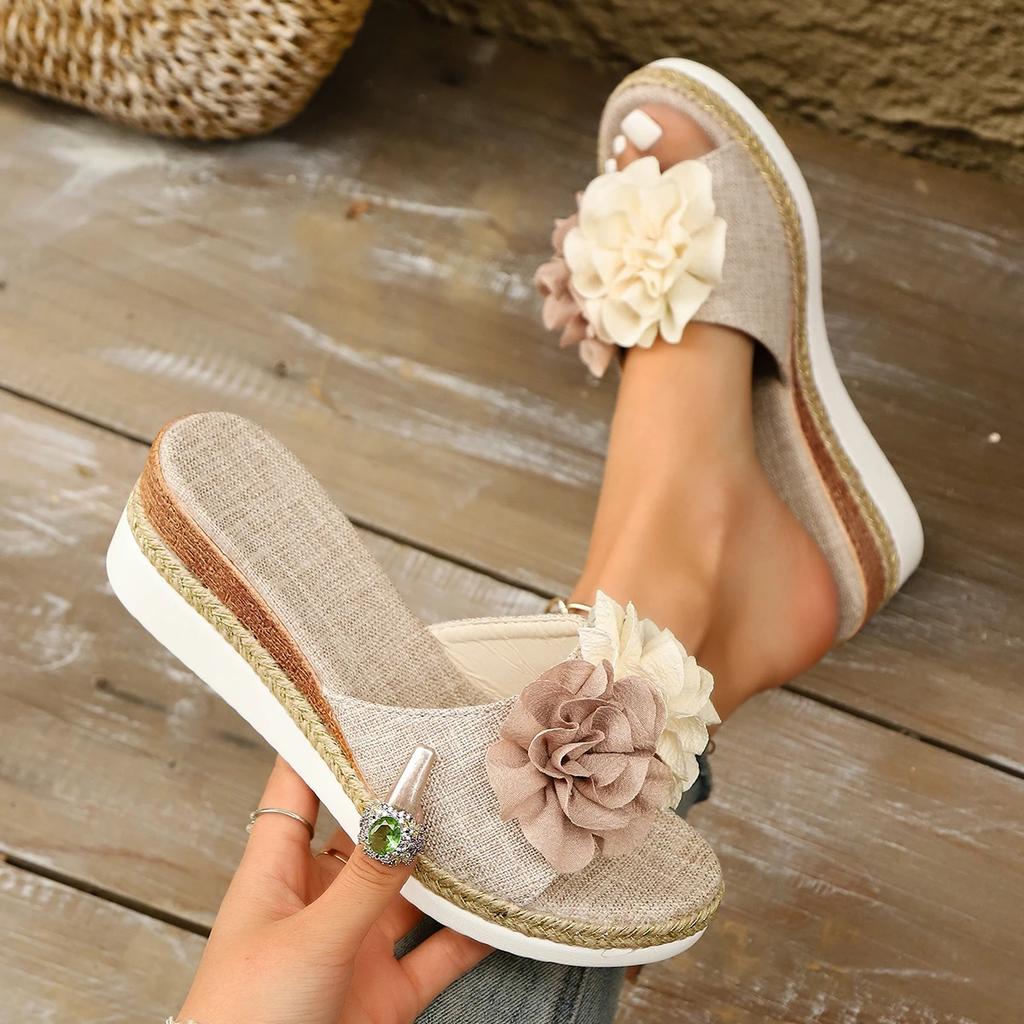 New Women Slippers Casual Platform Flat Shoes Solid Color Bowknot Slippers Braided Straps Outdoor Sandals Slides Women