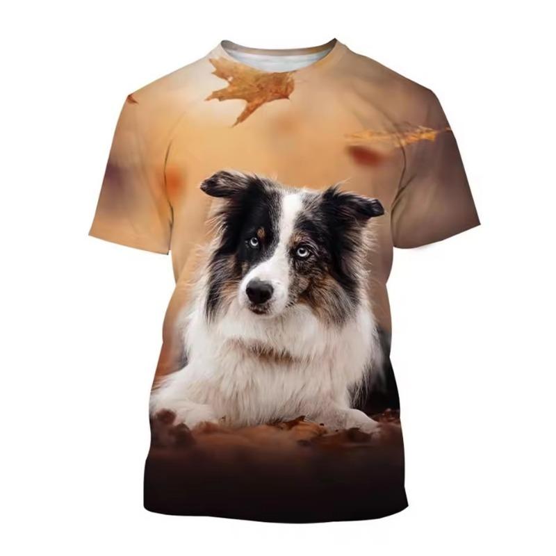 

Летняя Креативная Новая Модная Милая Собака Повседневная Круглый Вырез Короткий Рукав с 3D-принтом Бордер Колли 6XL
