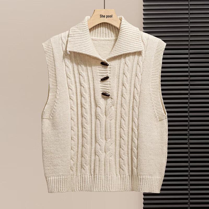 

Women s Cable Knit Lapel Vest One Size