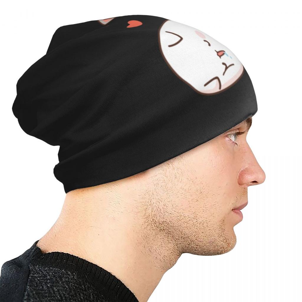 Kawaii Peach And Goma Mochi Drooling Skullies Beanies Hats Cartoon Cat Hip Hop Unisex Cap Warm Dual-use Bonnet Knitting Hats