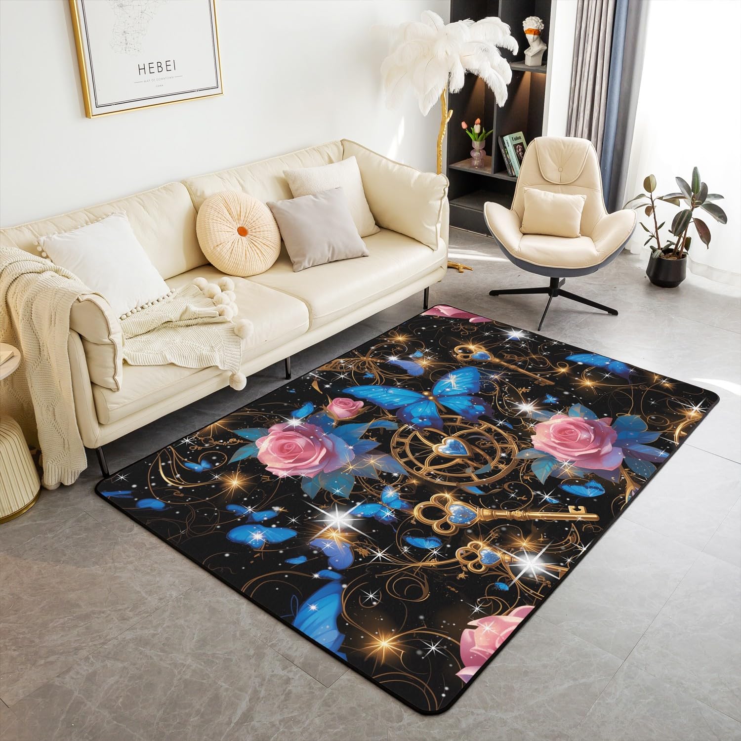 

Erosebridal Boxing Gloves Area Rug 3X5, Sports Gaming Indoor Floor Mat Bedroom Living Room Bedside Classroom, Blue Red Games Non Slip Carpet 160cm x 200cm