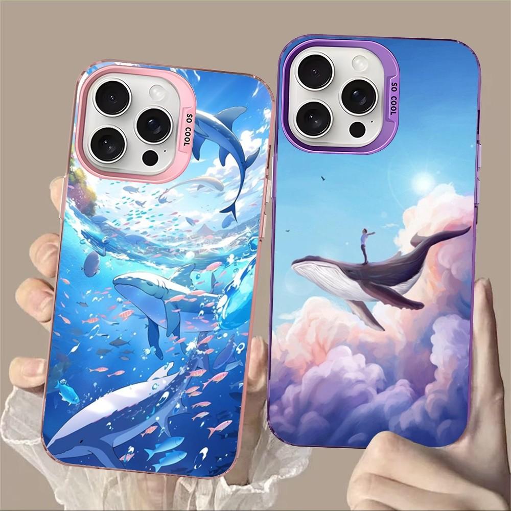 Ocean Animal Cute Dolphin Phone Case For iPhone 16 15 14 13 12 11 Pro Max X XR XSMAX 8 7 Plus Matte Shockproof Back Cover