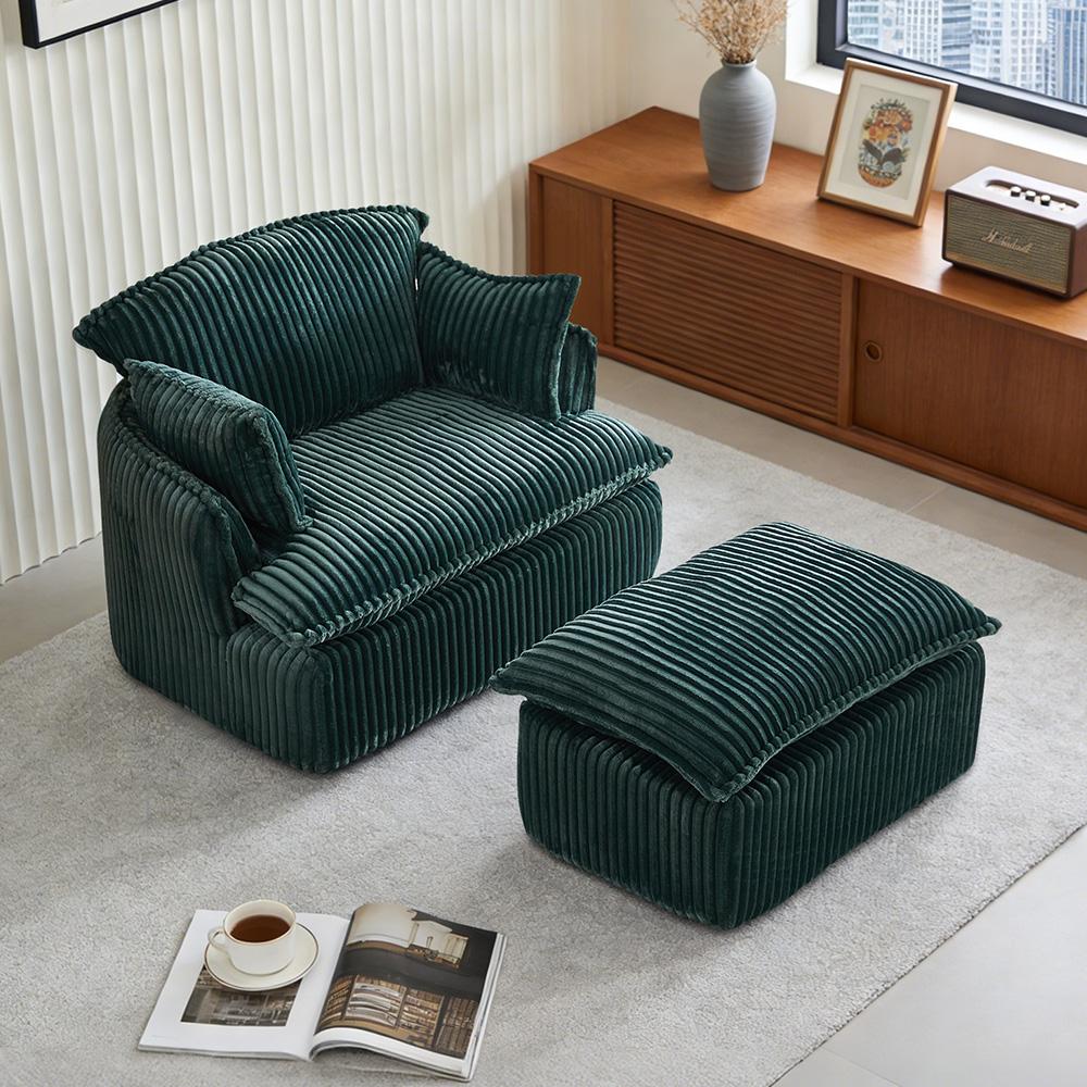 Soft single sofa with backrest and armrests, made of flannel and 30D high-resilience foam