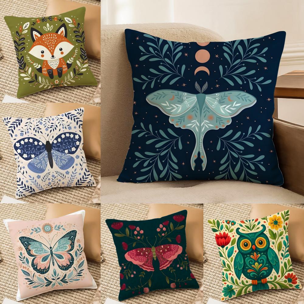 Colorful Plant And Insect Home Prints Pillow Case Double-Sided Plush Sofa Cushion Covers Organic Breathable Invisible Zipper