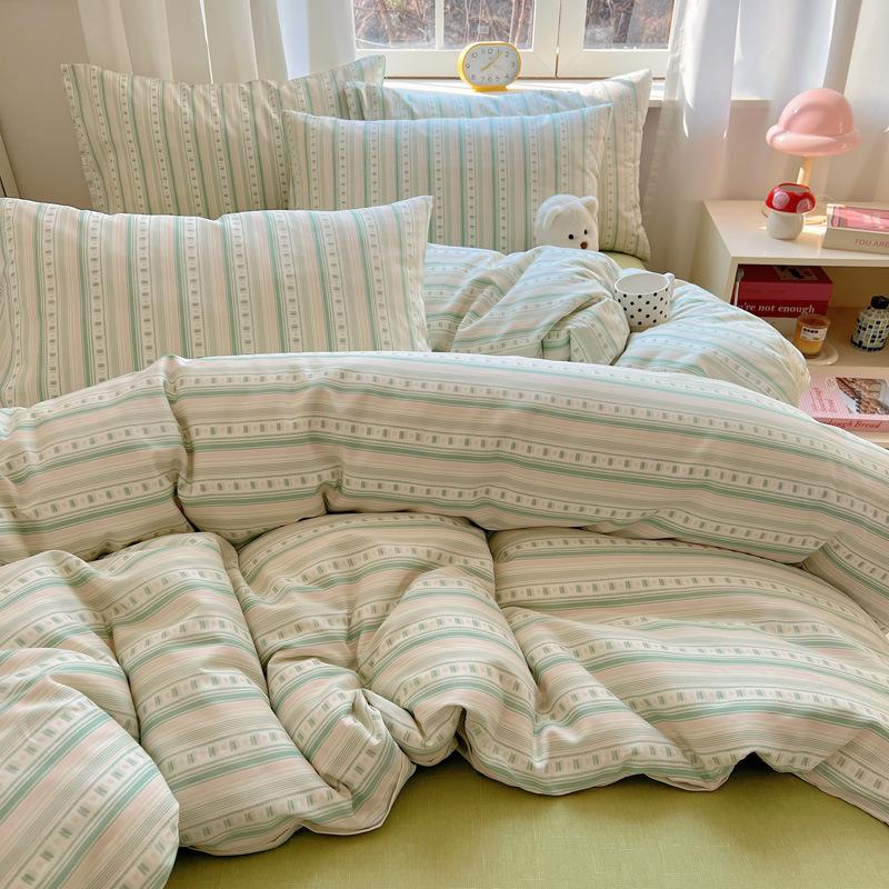 Trendy Double-Sided Cotton Dorm Bedding Set, Fresh Style, 3-Piece or 4-Piece Options