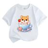 Kids Boys Girls 100% Cotton Crew Neck Short Sleeve T-Shirt Cute Cartoon Shiba Inu in Teacup Sweet Dessert Print Casual Soft Summer Tees for Children