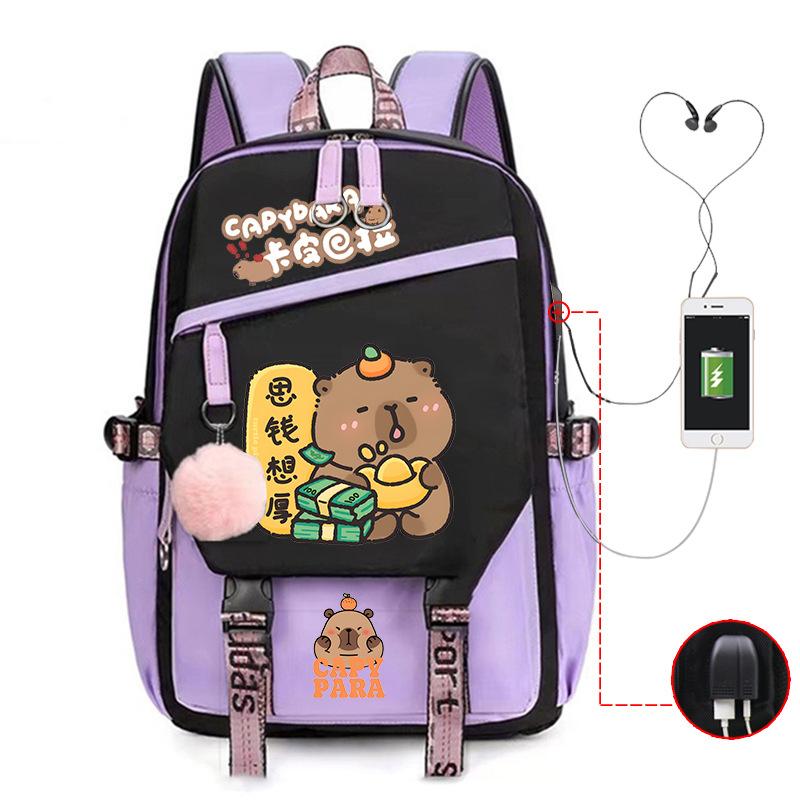 Kapibara fun peripheral printing new schoolbag cute cartoon primary and secondary school students spine backpack