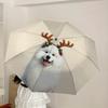 1pc Christmas Dog with Antlers Umbrella with Plastic Handle,Suitable for All Seasons Home Travel Outdoor UmbrellaDD231