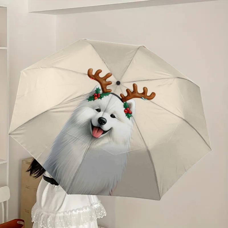 1pc Christmas Dog with Antlers Umbrella with Plastic Handle,Suitable for All Seasons Home Travel Outdoor UmbrellaDD231
