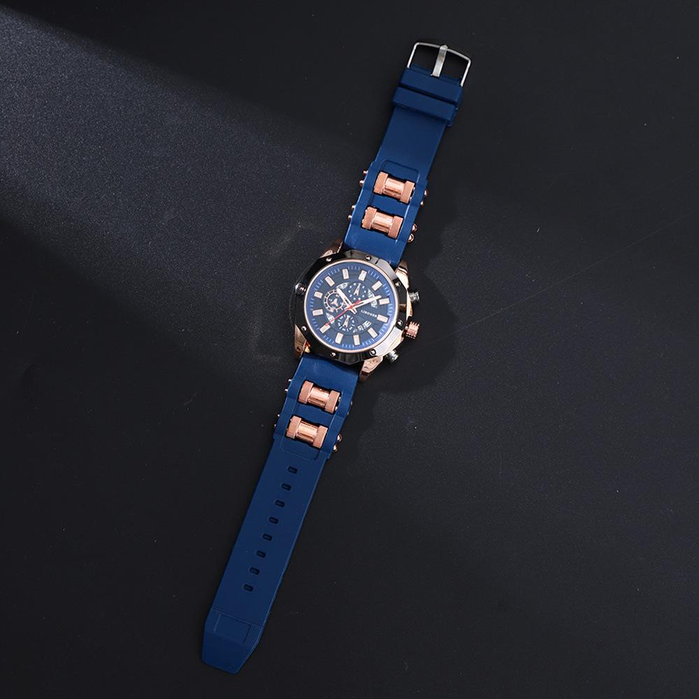 3-Piece Men'S Watch Classic Round Dial Fashion Silicone Quartz Men'S Watch Set