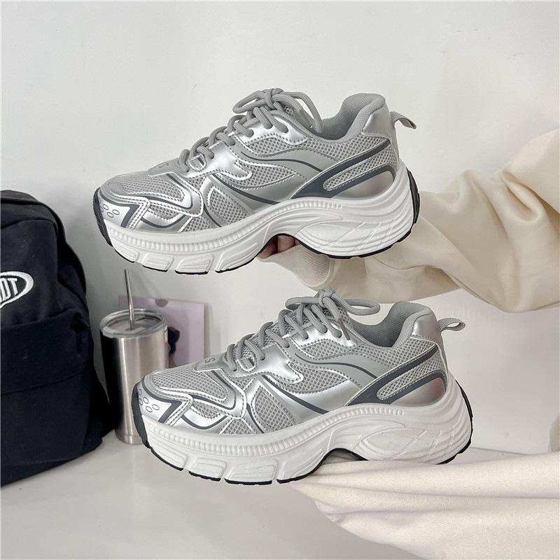 

Кроссовки Clunky женские дизайнерские на платформе Dorky Dad Shoes женские кожаные трикотажные сетчатые кроссовки повседневные прогулочные спортивные туфли для бега 36 серебряный