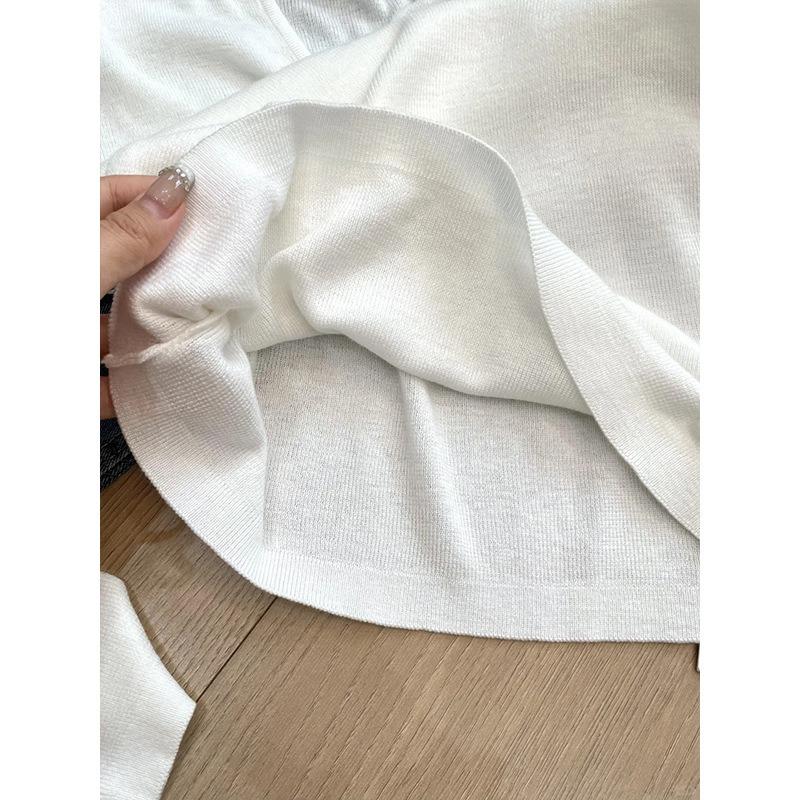 Lazy and relaxed soft waxy collar front shoulder bottoming top women's spring loose and thin inside knitted long sleeves