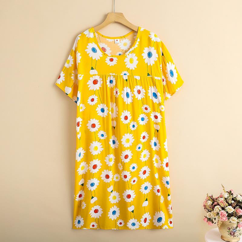 Mom summer dress medium and long pure cotton silk nightdress year-old new Chinese women's knee skirt