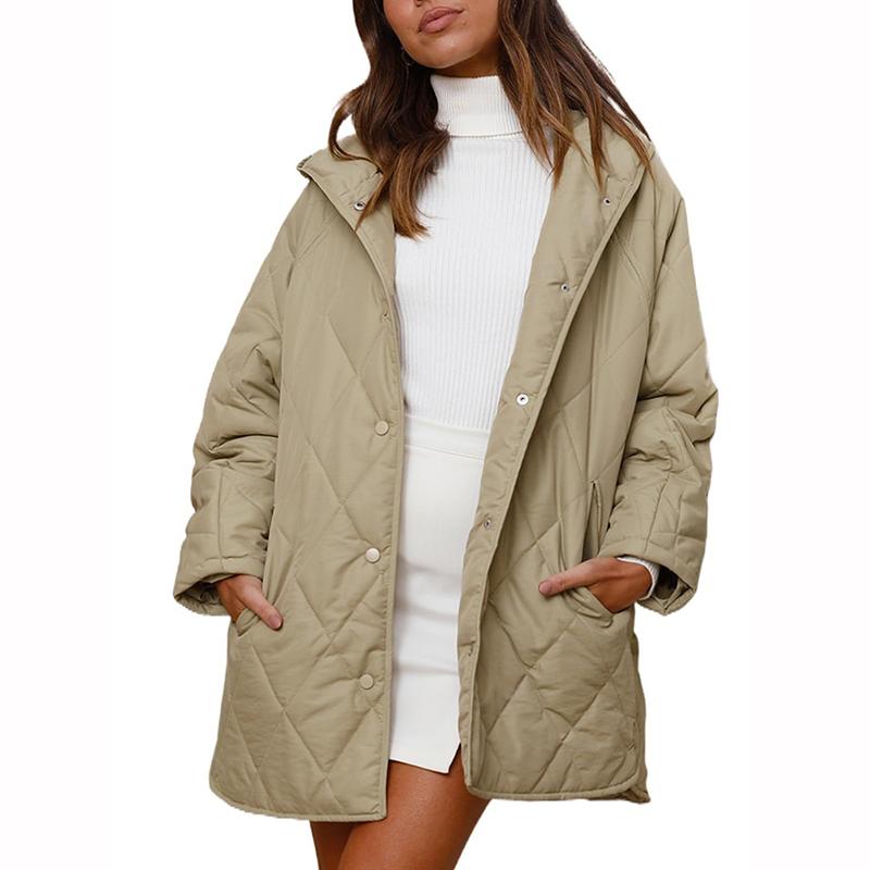 Herbst Winter Mode Jacke Mantel Damen Parkas Lässig Gekräuselter Rand Kapuze Gepolsterter Mantel Gitter Oberbekleidung