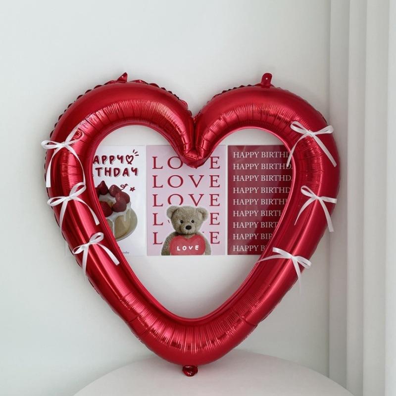 Grattis på födelsedagen Hjärta Fotoram Ballong med Rosettklistermärken Flickvän Födelsedagskalas Fotorekvisita Bröllopsballongdekoration
