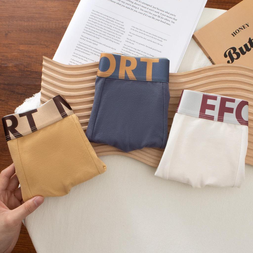 Men's Pure Cotton Boxer Briefs with Antibacterial Cordyceps and Breathable Crotch in Trendy Letter Design