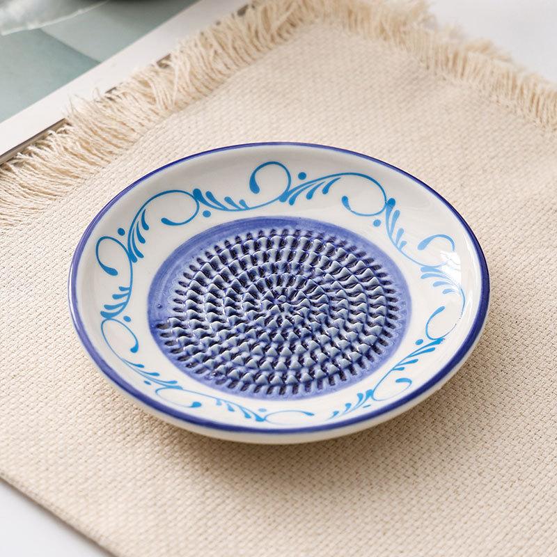 2-In-1 Ceramic Ginger Grater Round Plate Garlic Grater Vegetable Fruit Grinding Tool For Kitchen Manual Garlic Ginger Masher