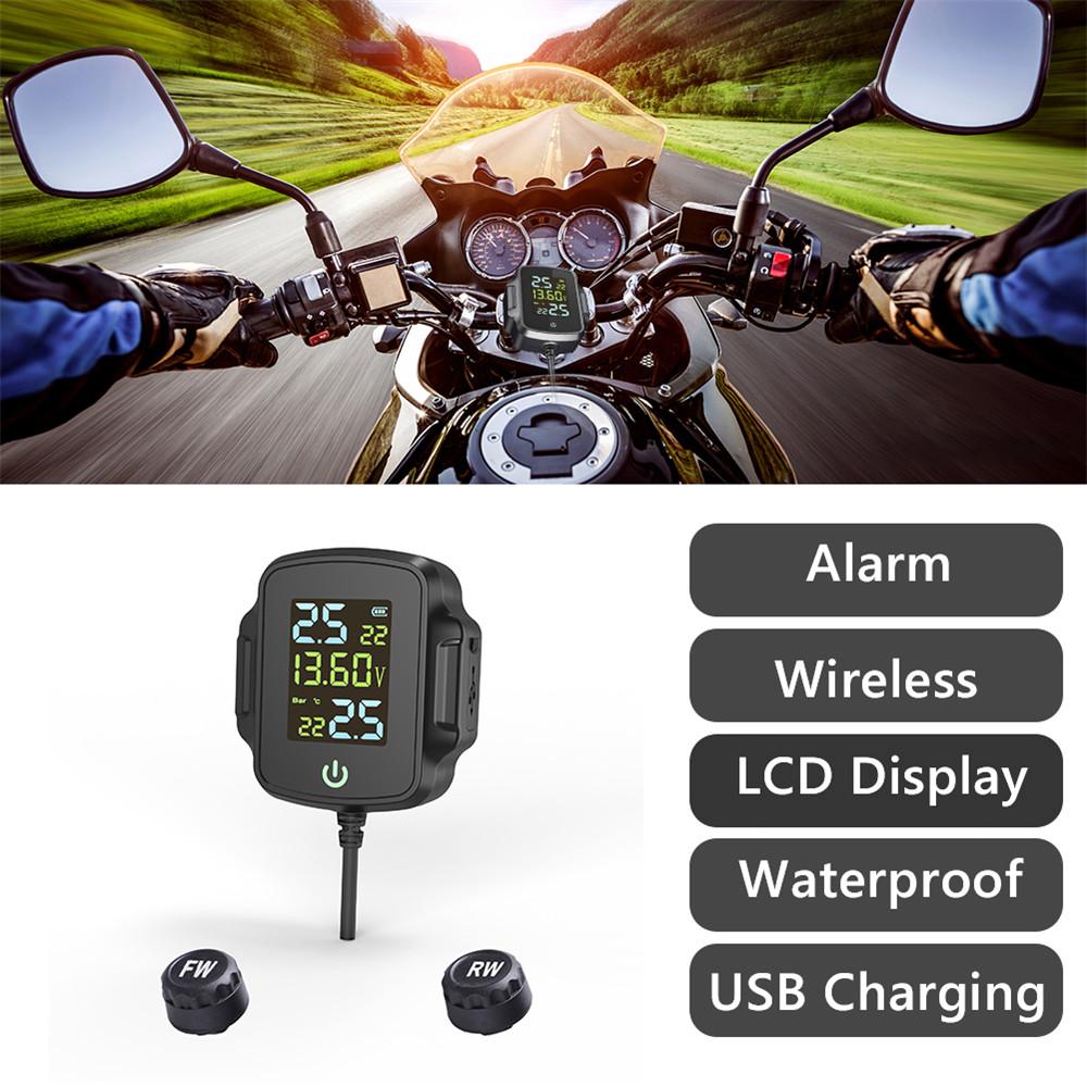 External Motorcycle TPMS Tire Pressure Monitoring System Big Wireless LCD Colorful Display Shift For Status Precise Digital Moto