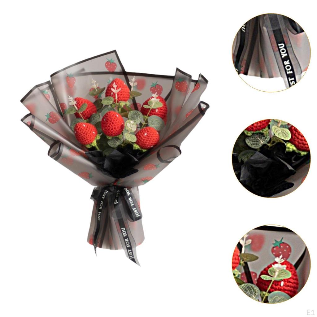 Crochet Strawberry Bouquet Handmade Knitted Floral Arrangement Versatile Artificial Flowers