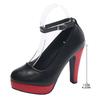 Soleist Große Größe 42 Sexy Super Hohe Absätze Schuhe für Damen Knöchelriemen Klobige Plateau Pumps Frau Schwarz Beflockt Quadratischer Absatz Party Schuhe