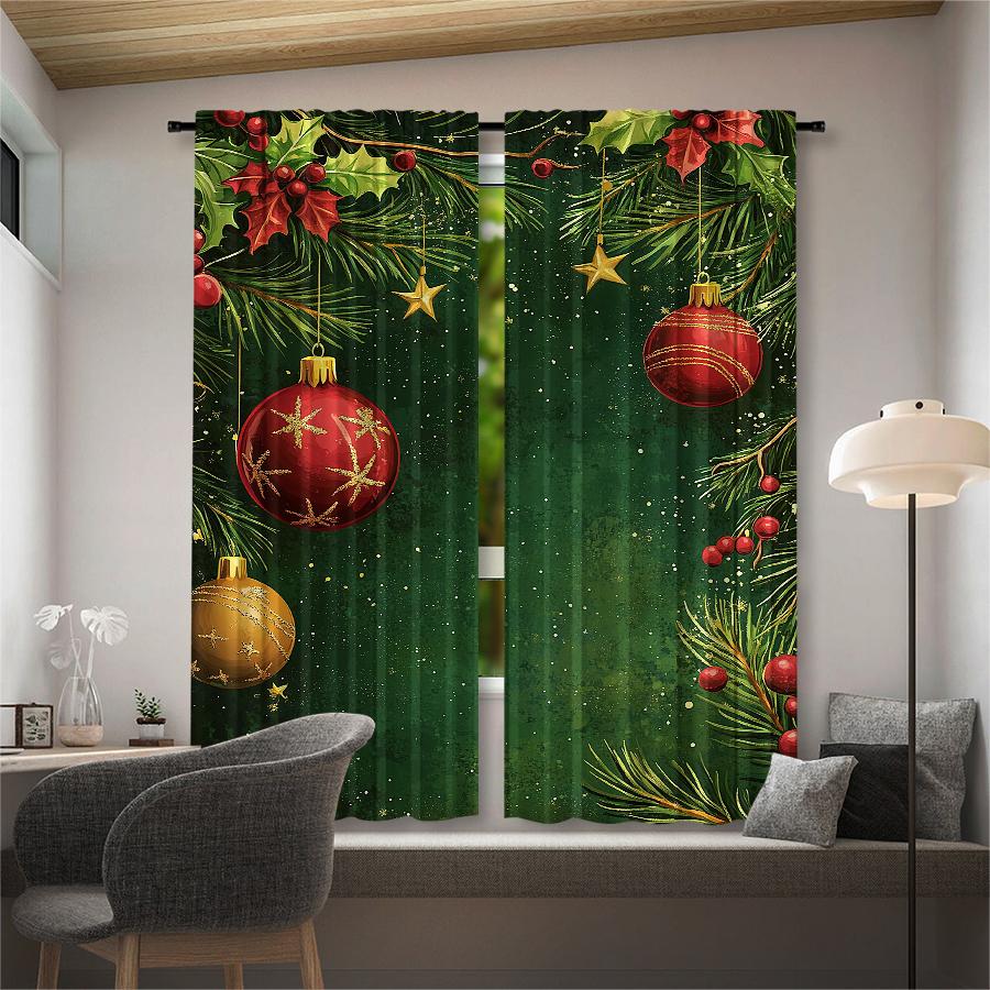 Christmas pine branch background printed curtains   pole bag curtains   Christmas decorations   home decorations   room decorations